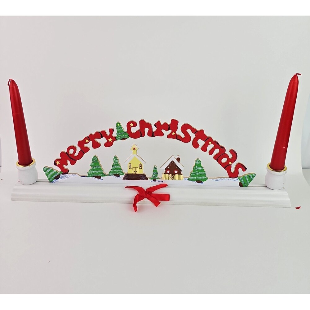 Christmas Around The World Merry Christmas Taper Candle Holder Vintage 17 inch